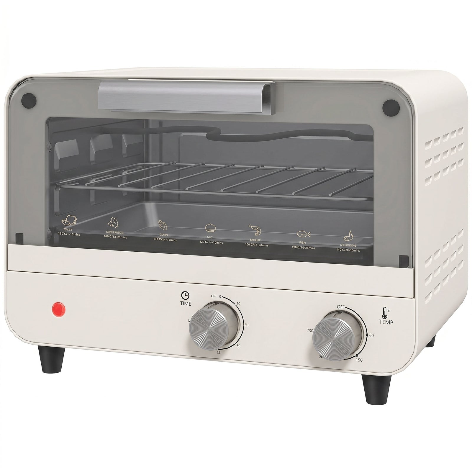 Mini Countertop Oven With Glass Door And Timer | Cream White