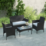 4 Piece Rattan Garden Furniture Sofa Set With Cushions | Black