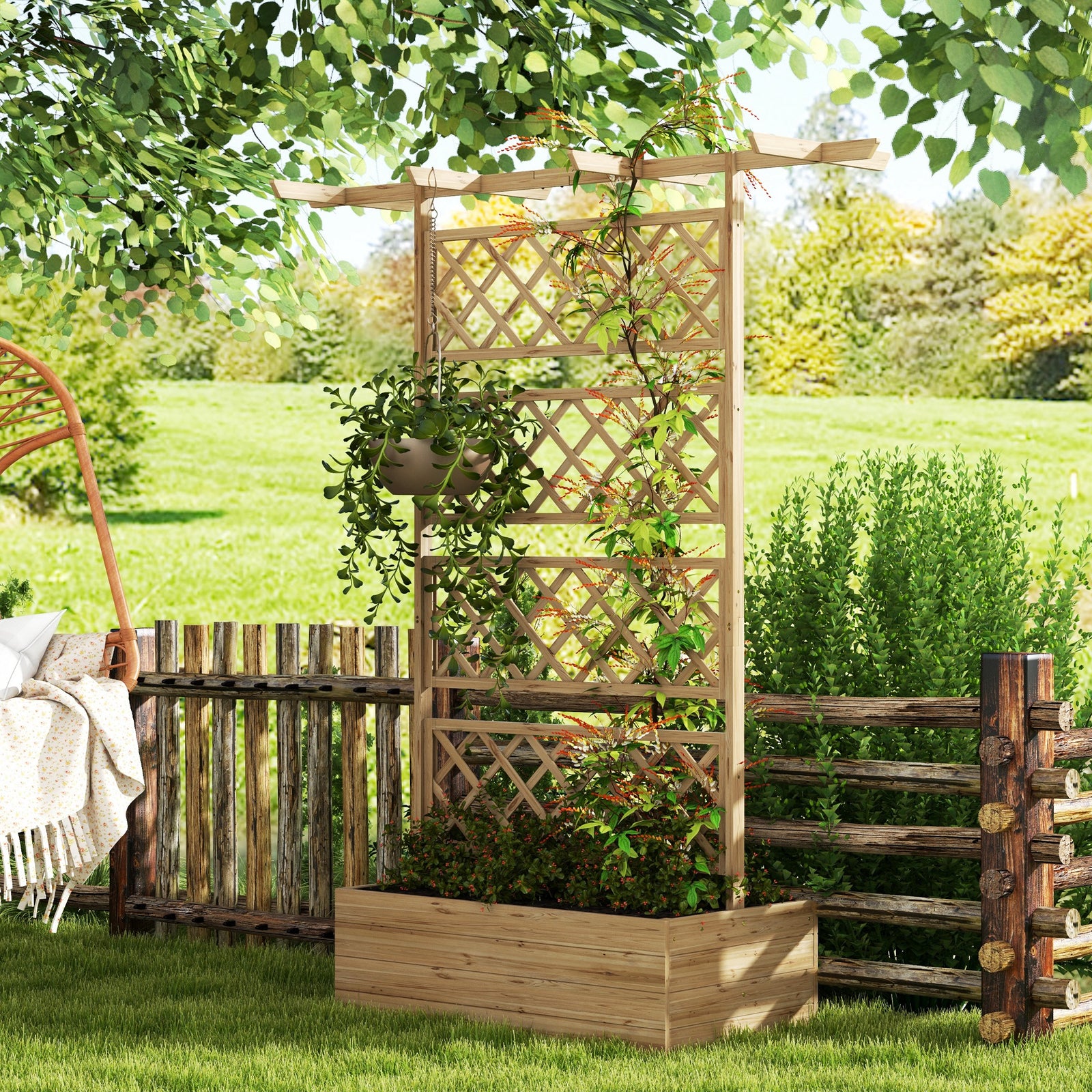 Wooden Trellis Planter For Climbing Plants