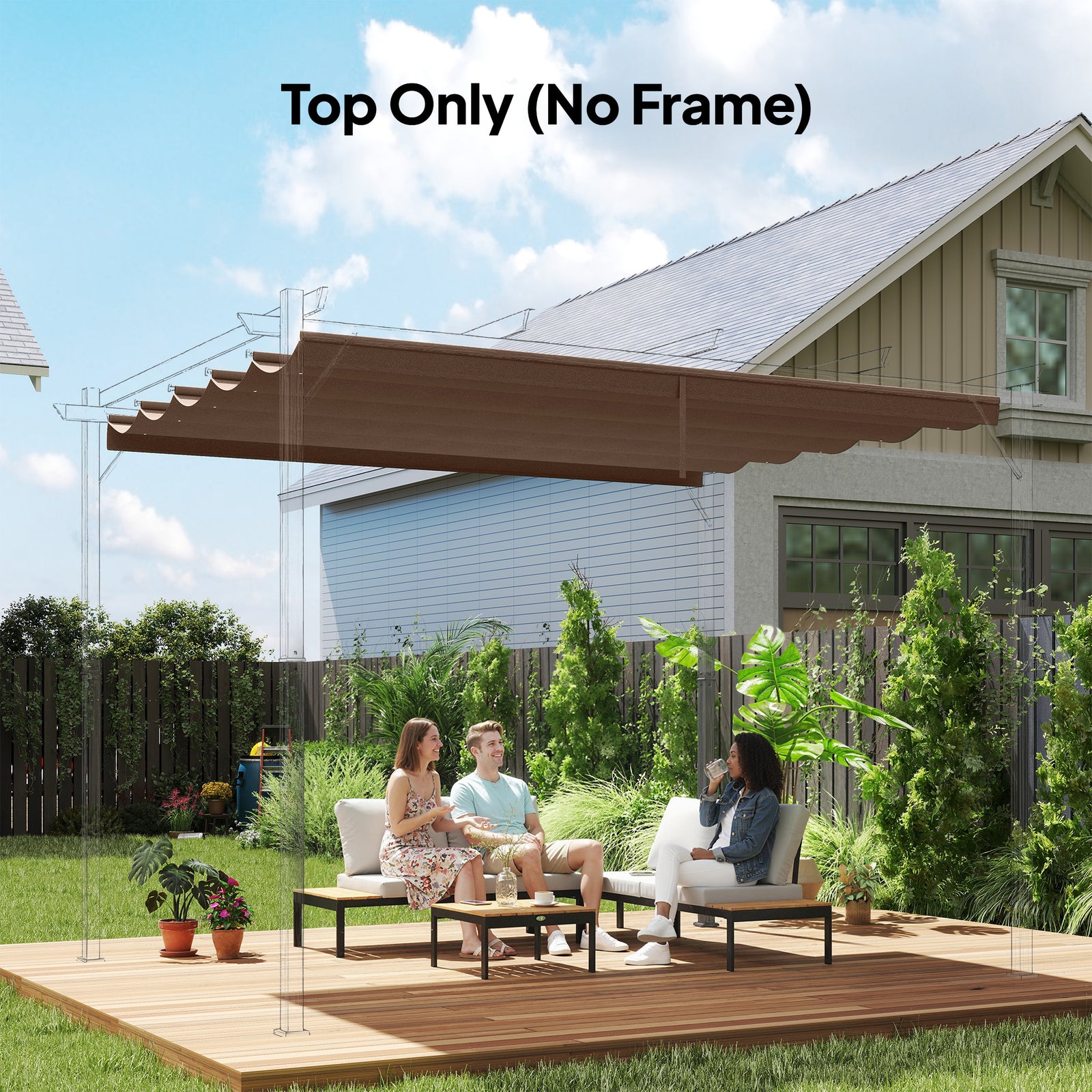 3.5x2.6m Pergola Cover Replacement For 4x3m Frame Brown