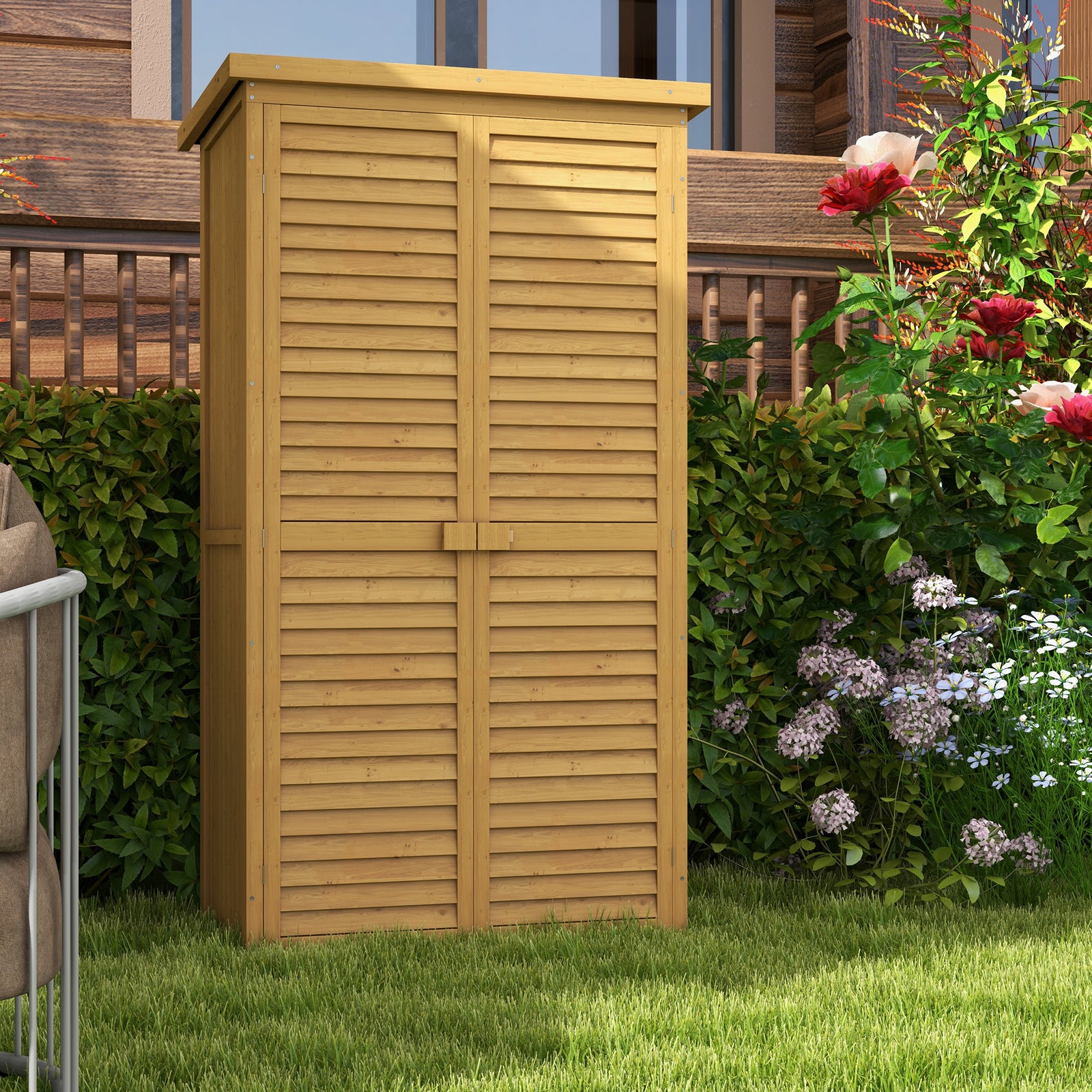 Wooden Garden Storage Shed, 3-tier Shelves Tool Cabinet