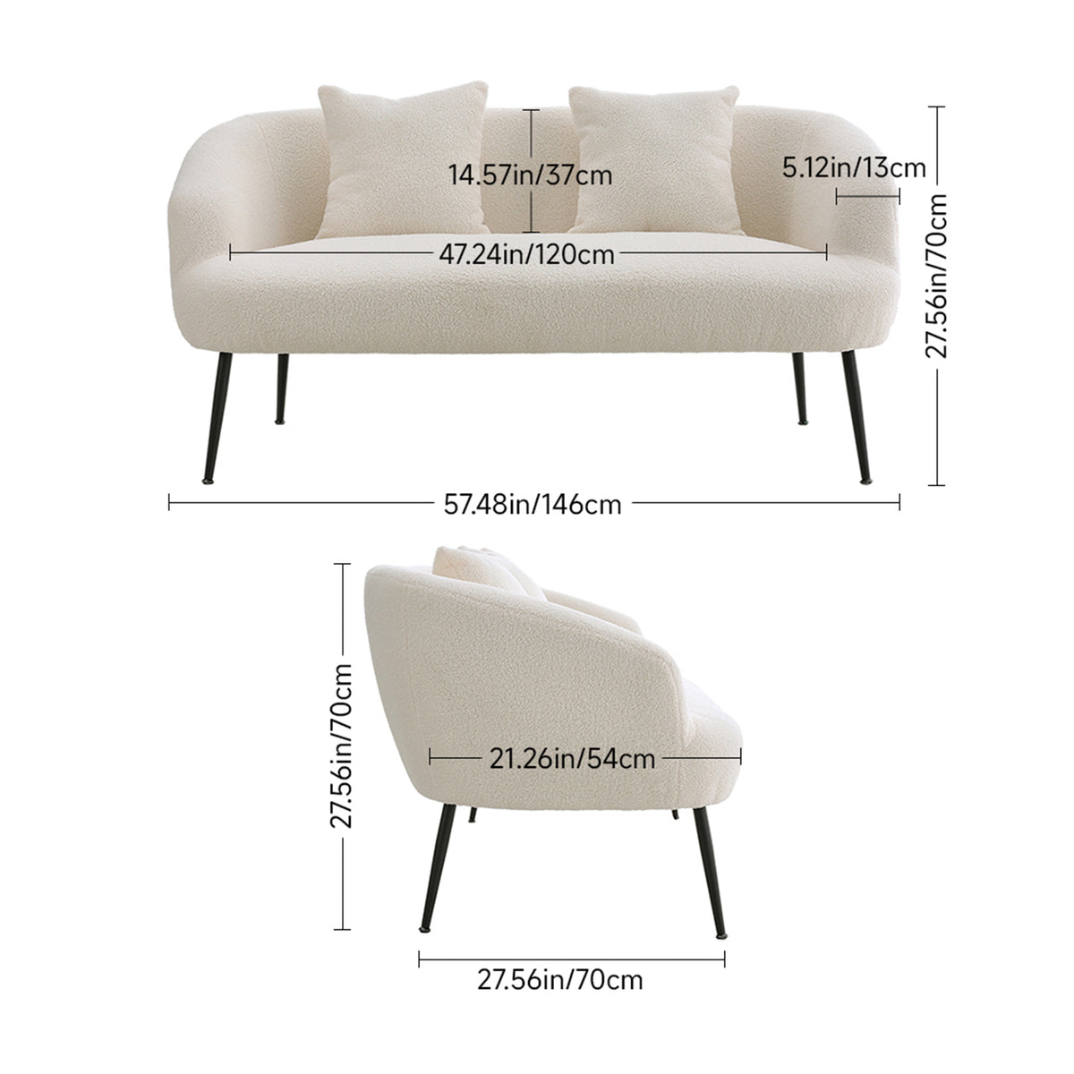 Breeins Modern Teddy Fleece 2-seater Sofa With 2 Scatter Cushions