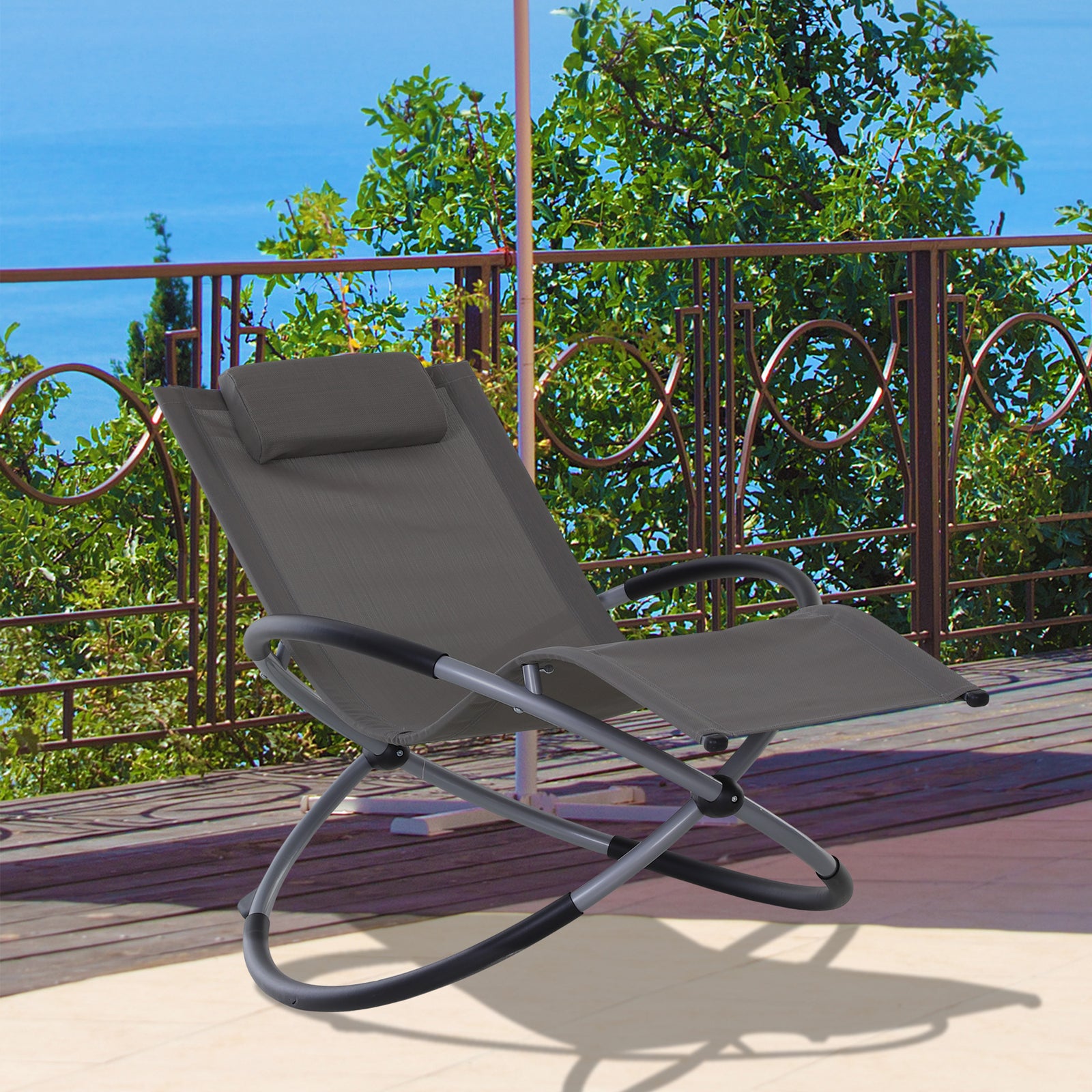 Outdoor Orbital Lounger Rock Chair With Pillow