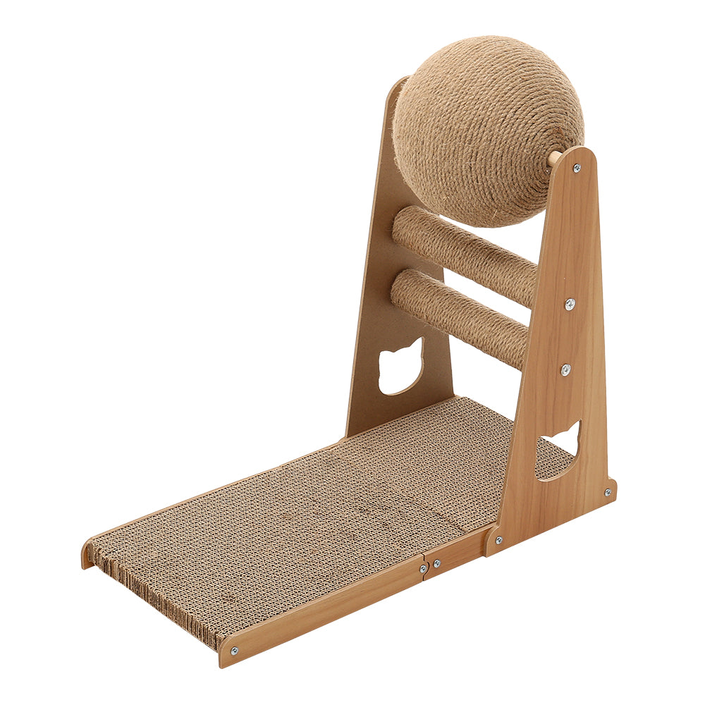 L-shaped Cat Scratcher With Sisal Ball And Horizontal Posts Multi-angle Cat Climbing & Scratching Toy