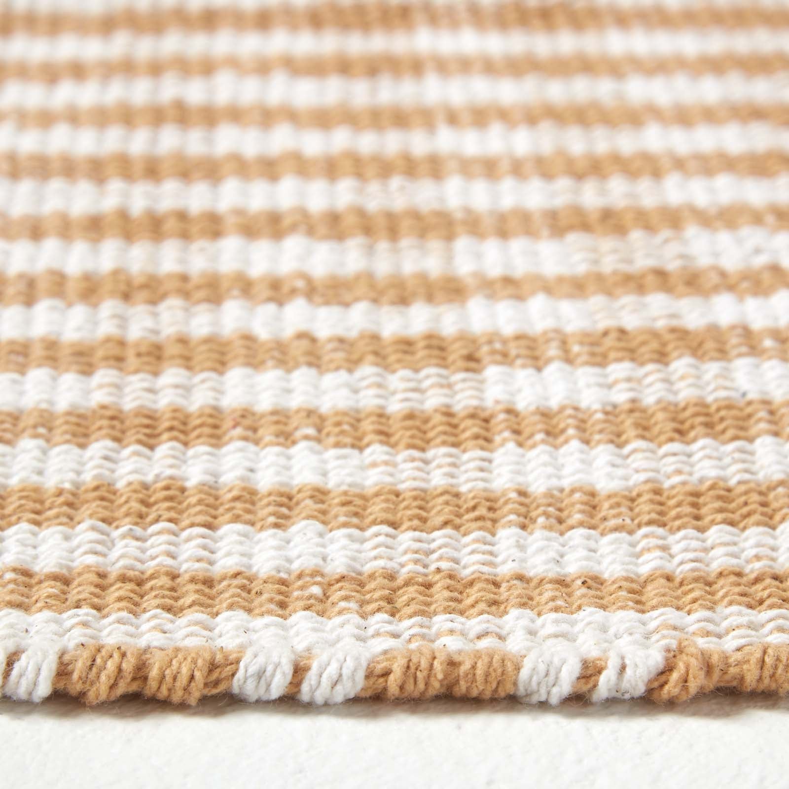 Cotton Gingham Check Rug Hand Woven | 120cm x 80cm | Beige