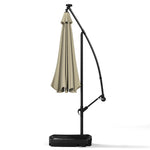 3m Banana Cantilever Patio Umbrella With 32 Solar-powered Led Lights, Crank Opening System, Fillable Base With Wheels | One Size | Beige