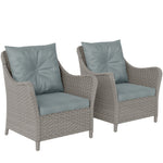 2 Pieces Rattan Garden Chairs, Cushioned Rattan Chairs | Light Grey