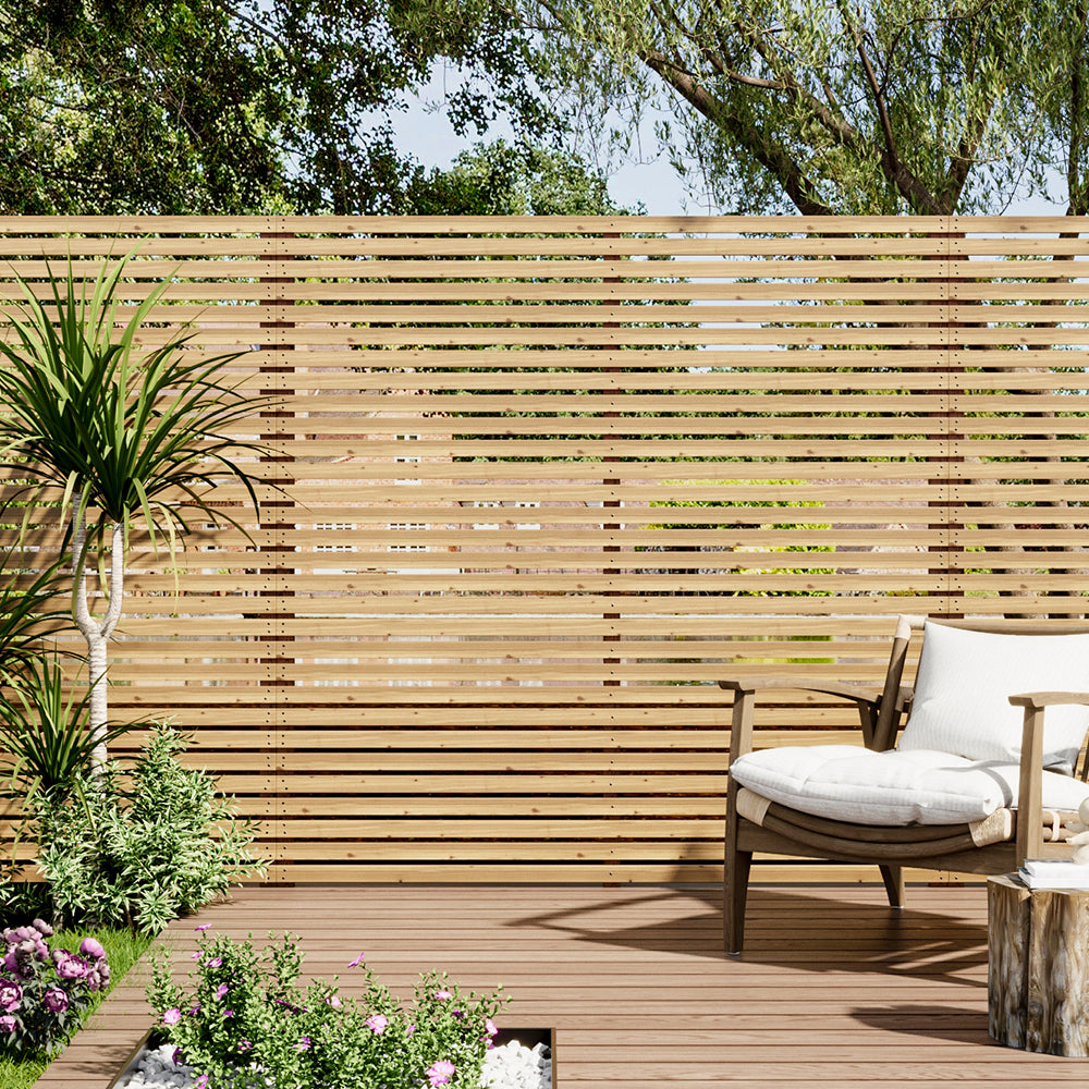 180cm W X 180cm H Garden Privacy Wooden Fence Panel, Solid Pine Slatted Outdoor Fence With Water-based Finish