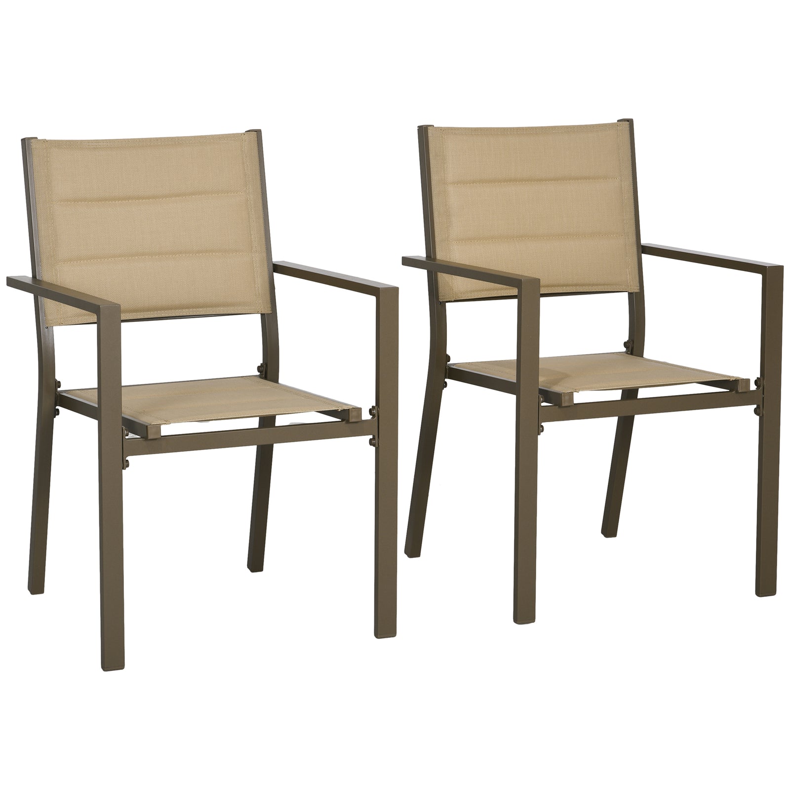 2 Pcs Dining Chairs, Stackable Design Aluminium Outdoor | Brown