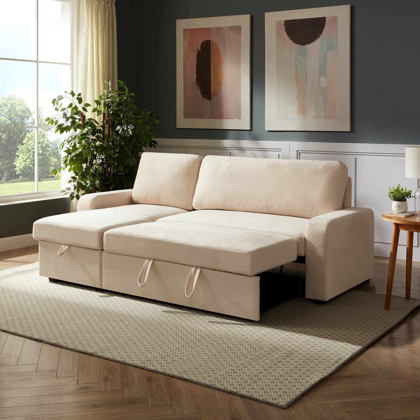 Coeburn Reversible Corner Sofabed With Storage | Cream