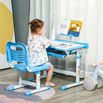 Kids Study Desk And Chair Set W/ Usb Lamp, Adjustable Height | Blue
