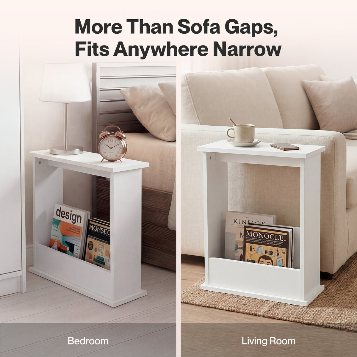 Levede Side Table With Magazine Rack Modern Slim End Table For Living Room