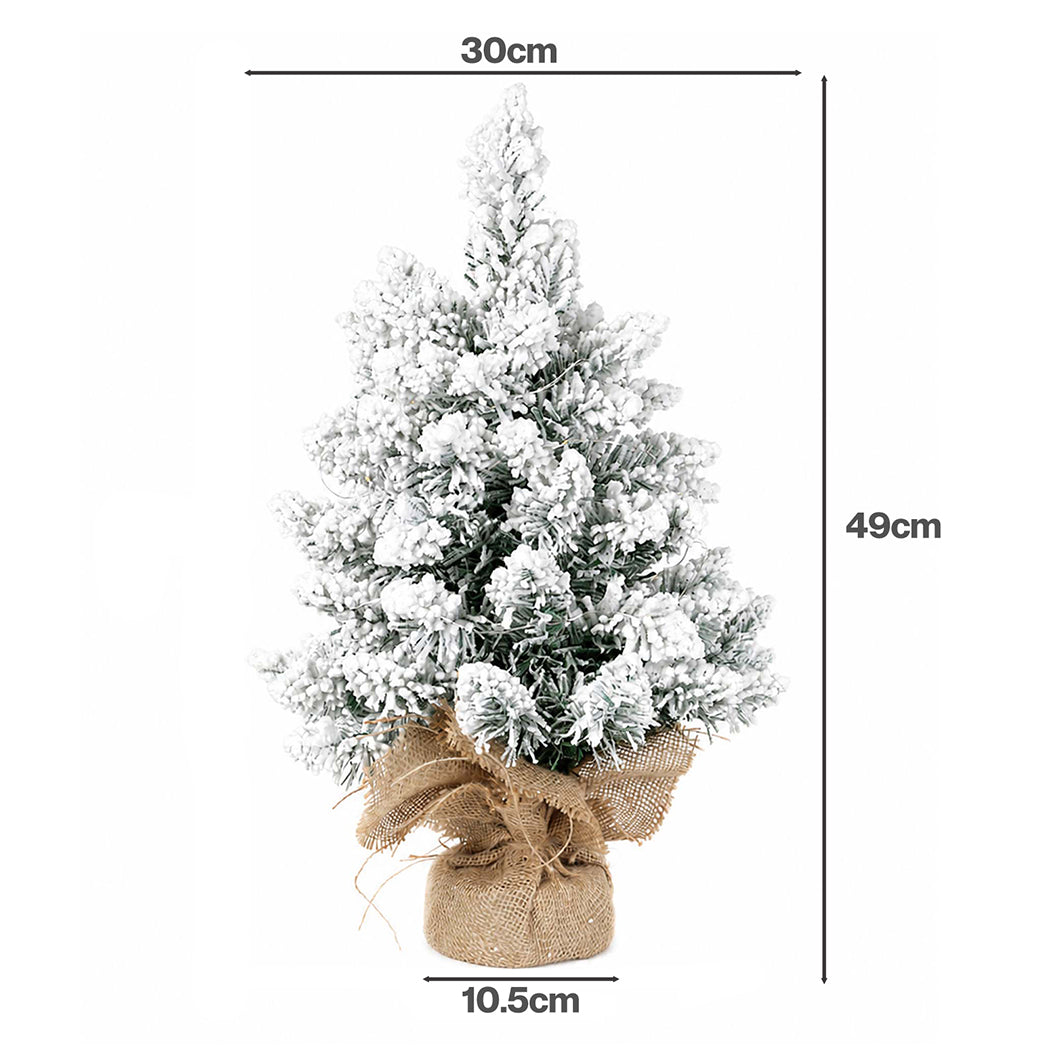 Christmas Tree Mini 49cm Snow Flocked PVC LED Tabletop Desk Xmas White