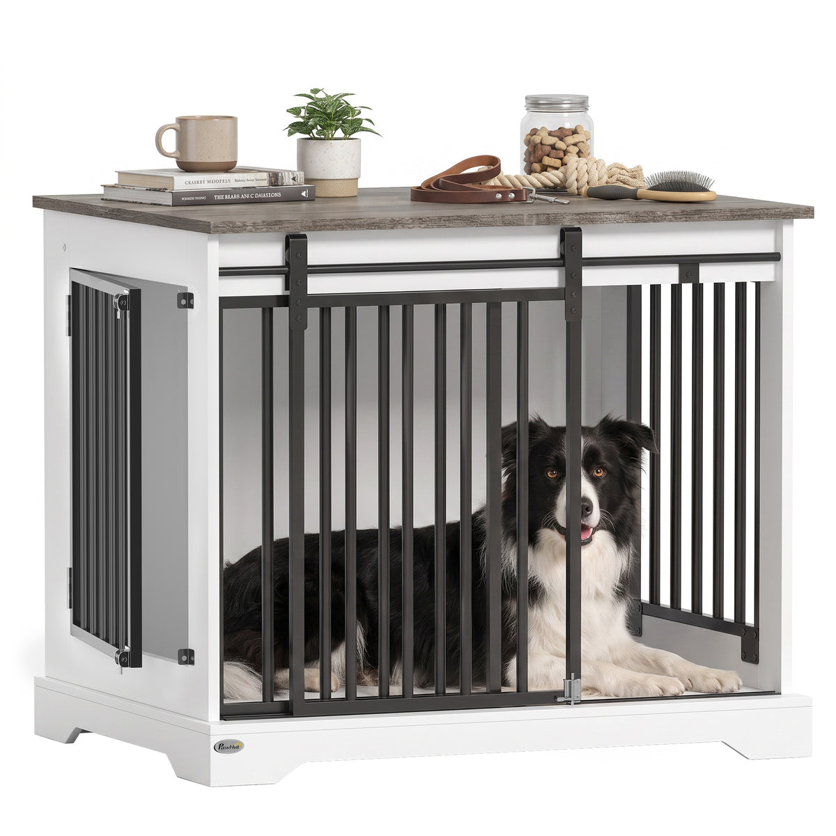 Dog Crate Furniture With Sliding Barn Door | 80cm | White