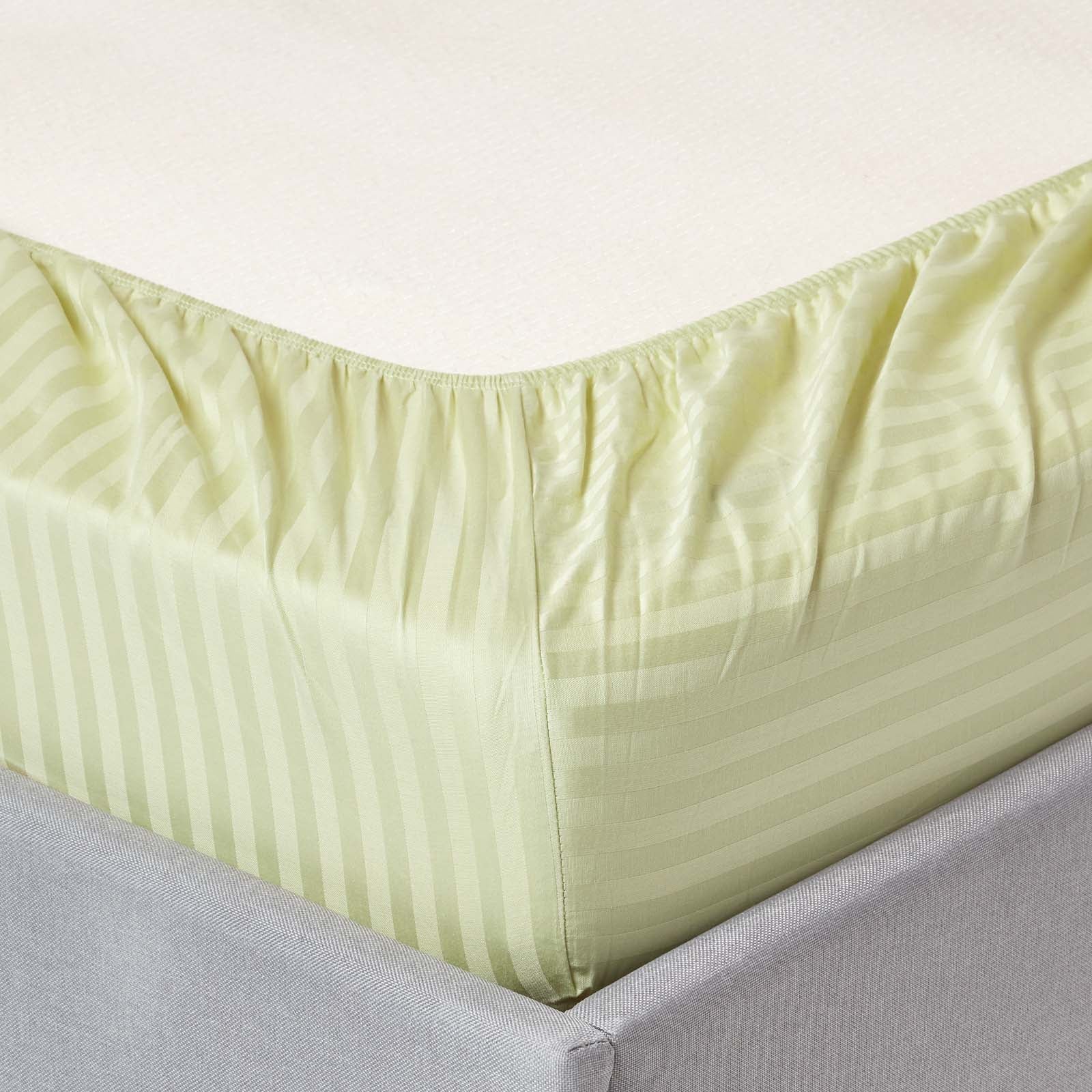 Egyptian Cotton Satin Stripe Fitted Sheet 330 Tc | King | Sage Green