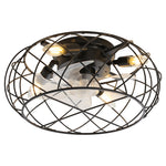 17 Inch Black Flush Mount Cage Ceiling Fan Light With Remote Control Compact Industrial Fan