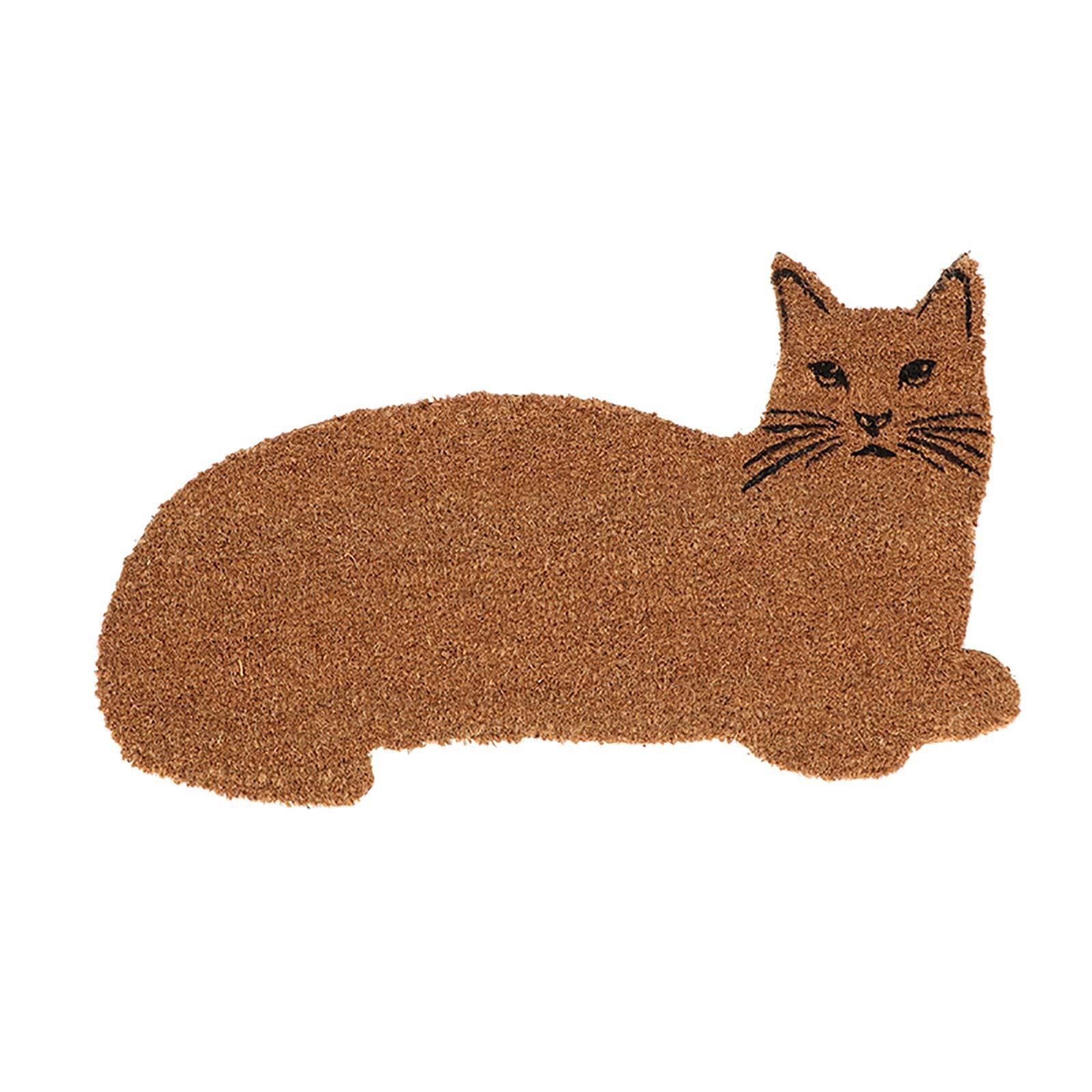 HOMESCAPES Coir Cat Shaped Non-slip Doormat