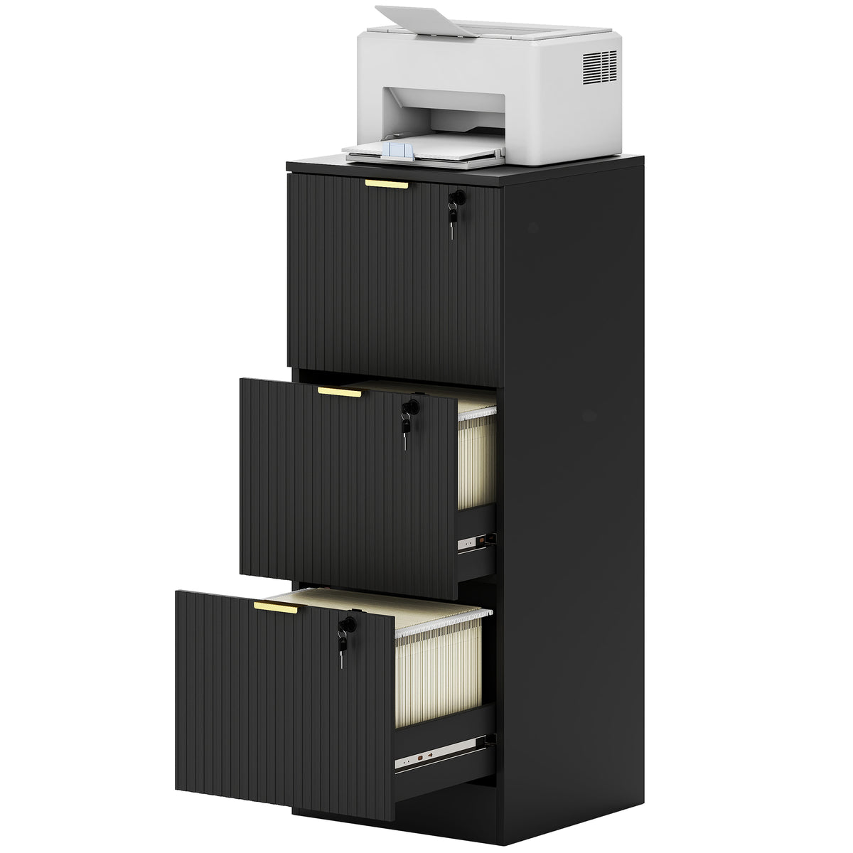 HOMCOM Filing Cabinet, File Cabinet With 3 Lockable Drawers And Hanging Rails