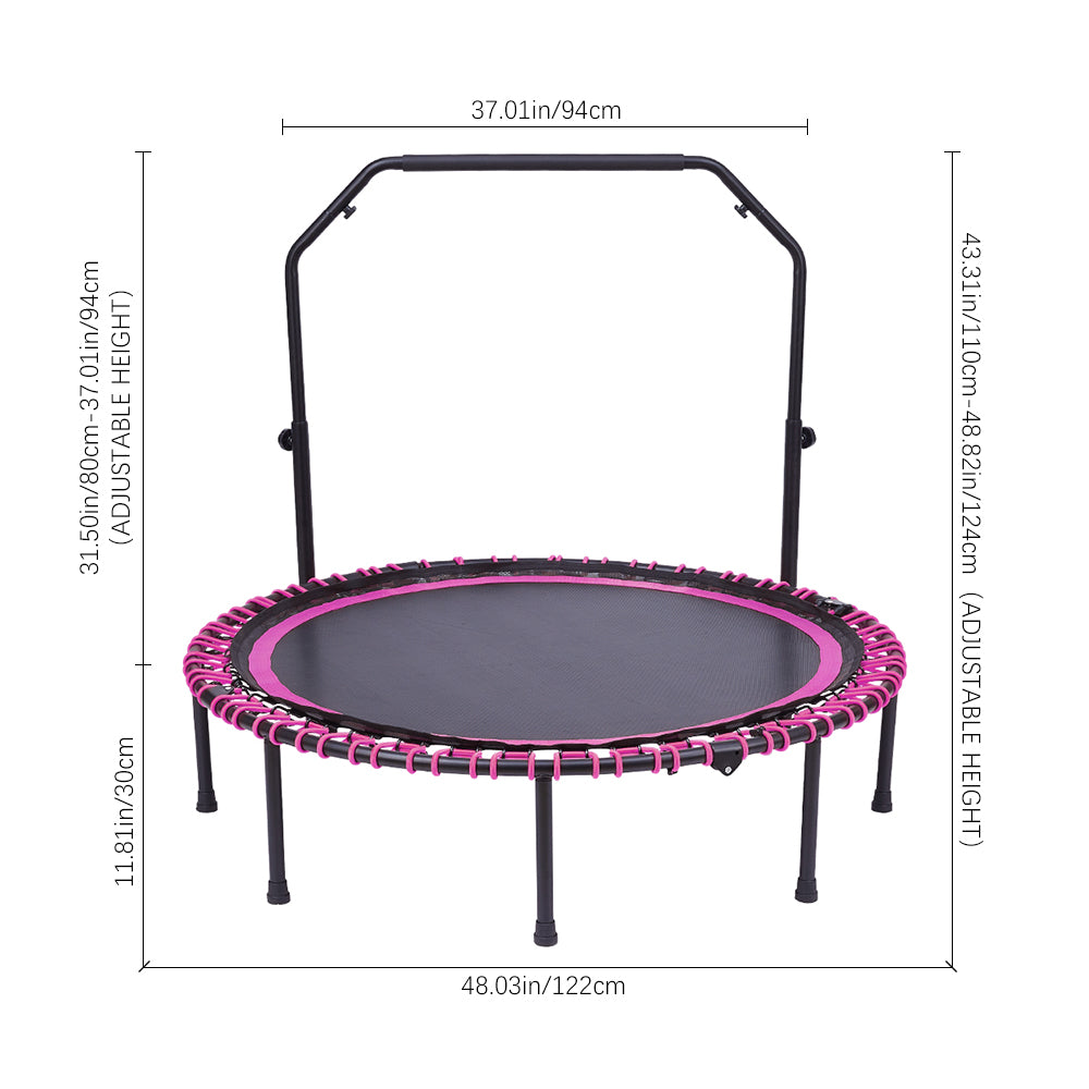 48in Bungee Cords Foldable Round Trampoline With Adjustable U-handle Bar | Pink