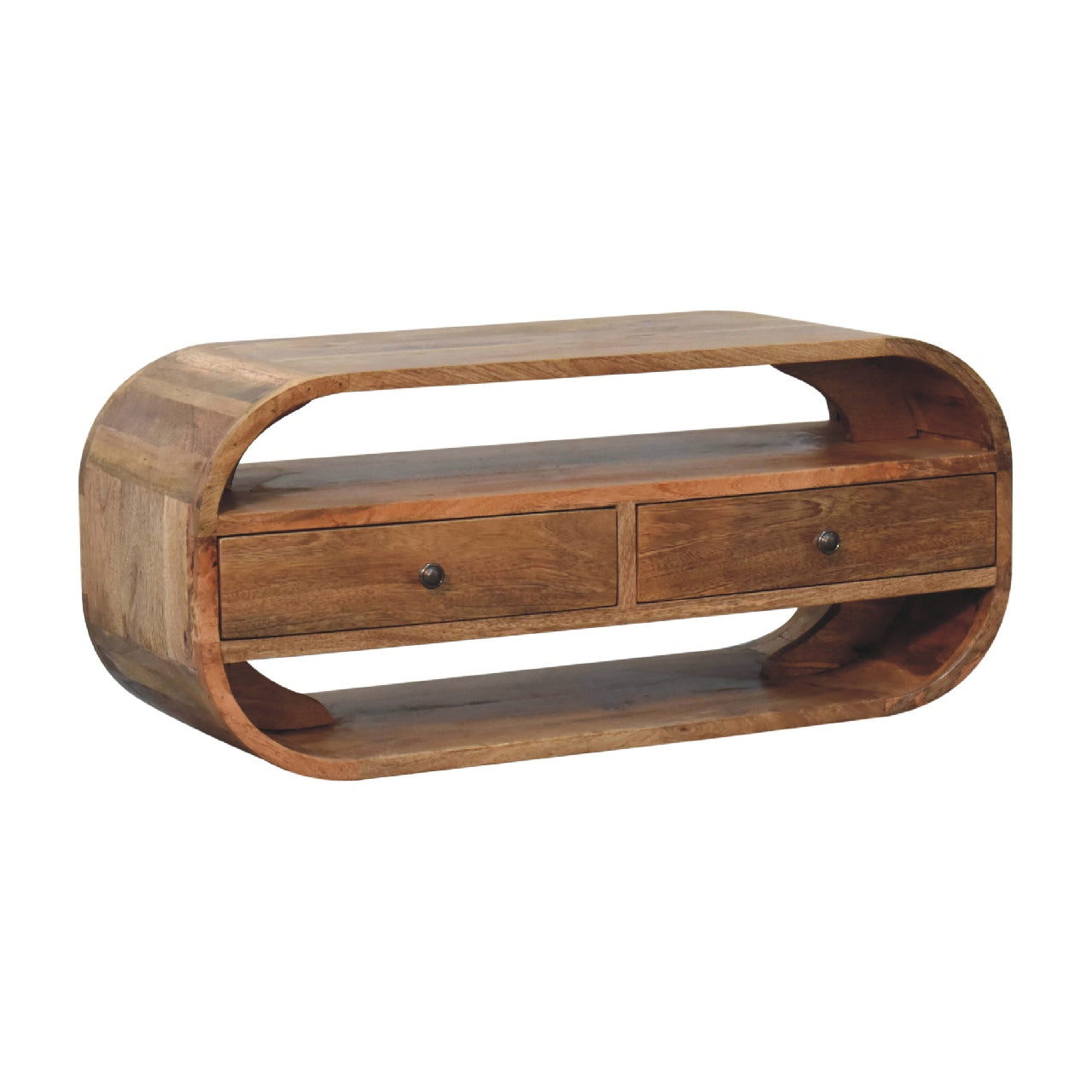 Solid Wood 2 Drawer Curved Edge Media Unit