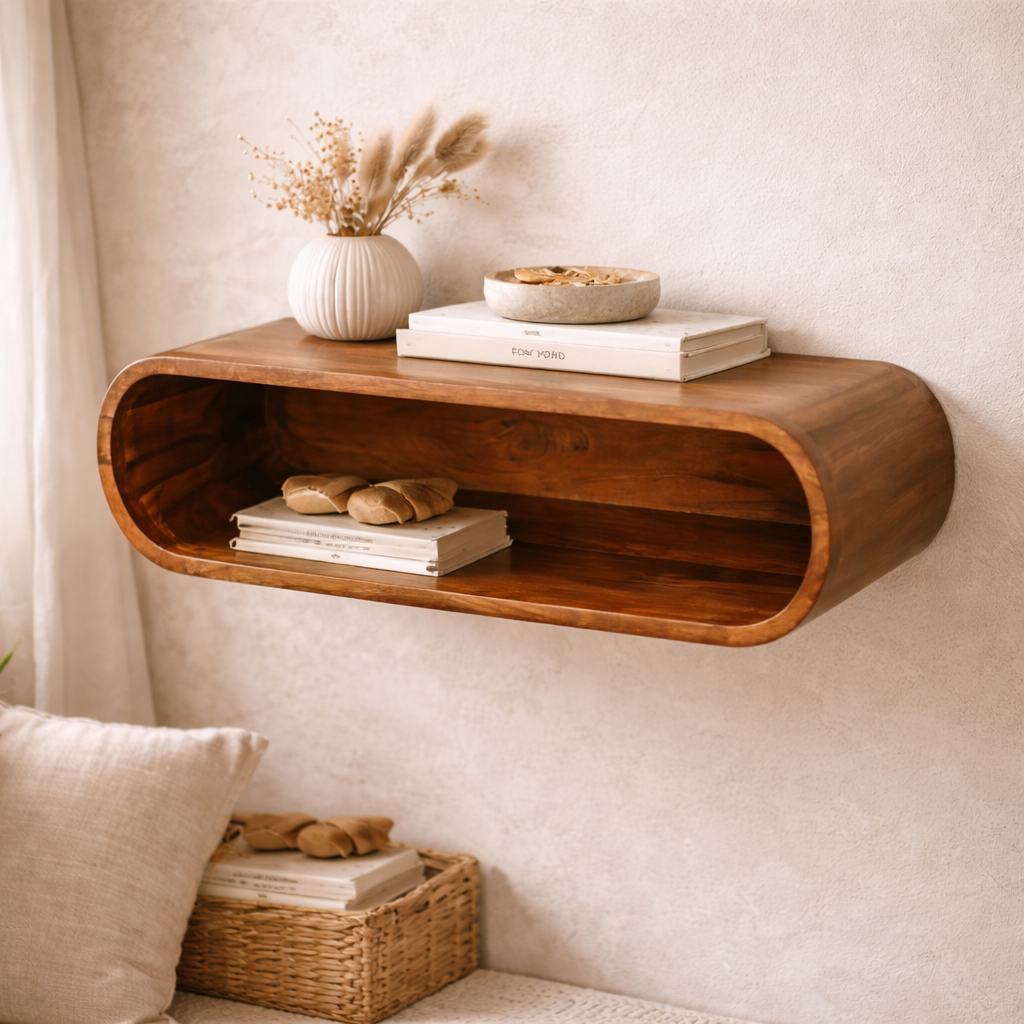 Arc Wall-mounted Media Console Open Shelf Brown
