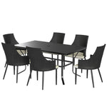 6 Seater Rattan Dining Set, Rectangle Slatted Table | Cream