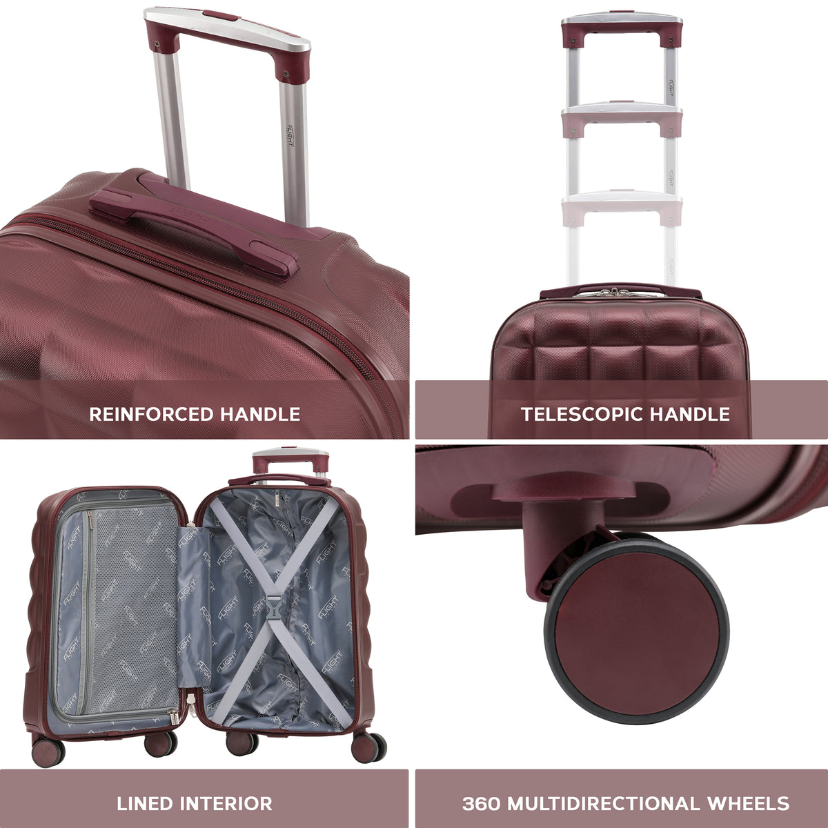 Set Of 3 Hard Case Bubble Design Check-in Size Suitcases Hold Luggage - Overhead Cabin Bag With Medium & Large Check-in 20kg+ Hold Suitcase | Set of 3 | Burgundy