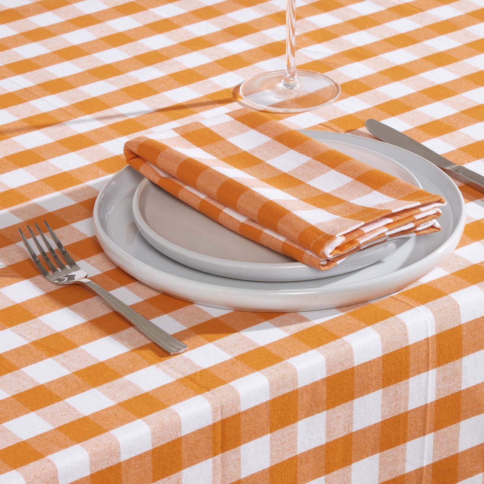 Block Check Cotton Gingham Napkins, Set Of 4 | 45cm x 45cm | Orange