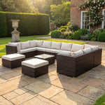 Oliena 12 Seat Modular Rattan Large U-shape Garden Furniture | Cream & Brown