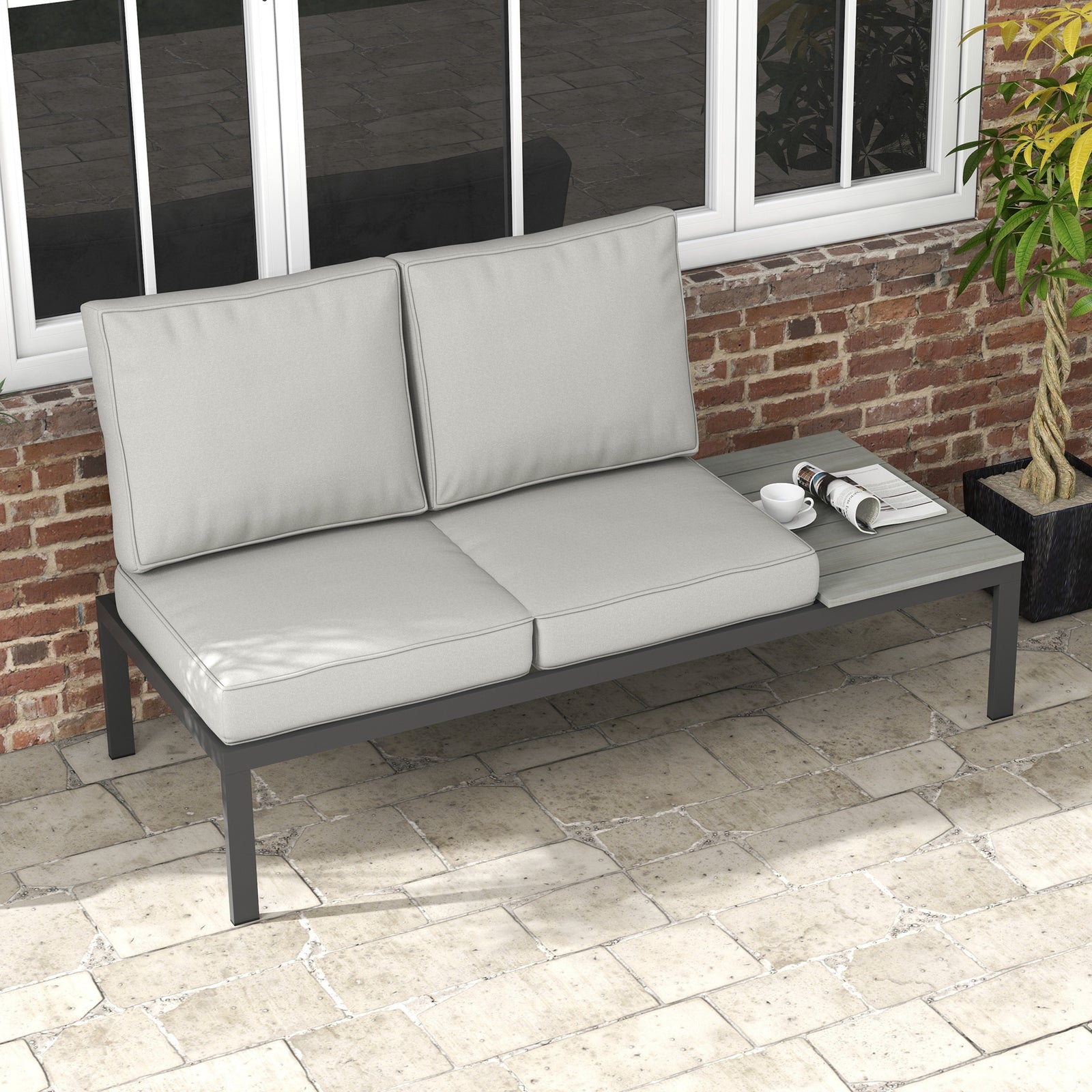 2 Seater Outdoor Seat Cushions, Water Repellent W/ Backrest | Light Slate Gray