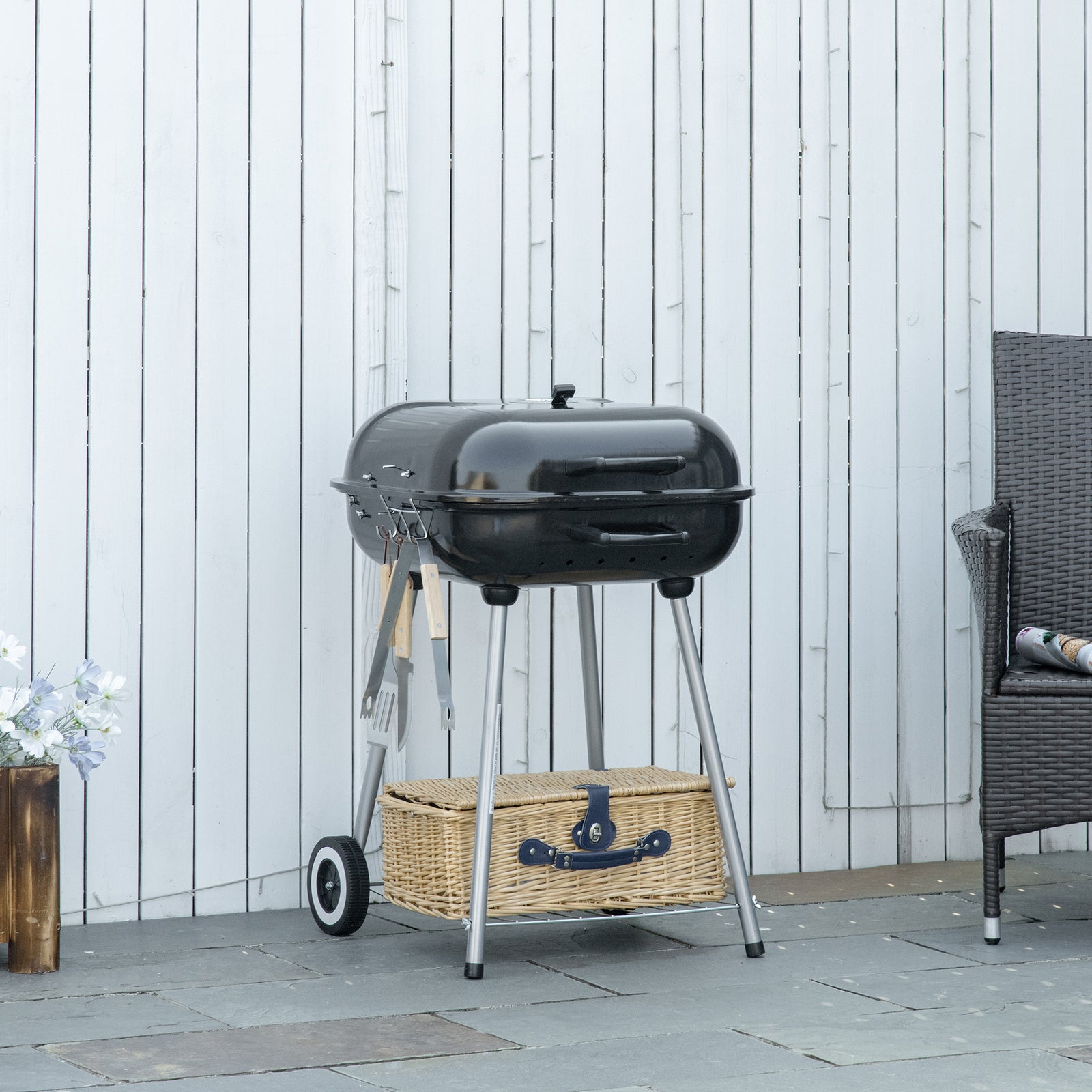 Outsunny Portable Charcoal Grill With Wheels & Utensils