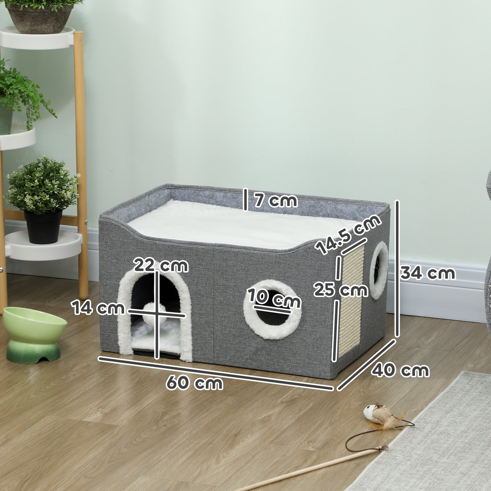 Cat Cave With Fluffy Ball And Scratch Pad For Indoor Pets