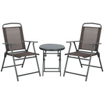 Patio Bistro Set Folding Chairs & Coffee Table For Balcony | Brown