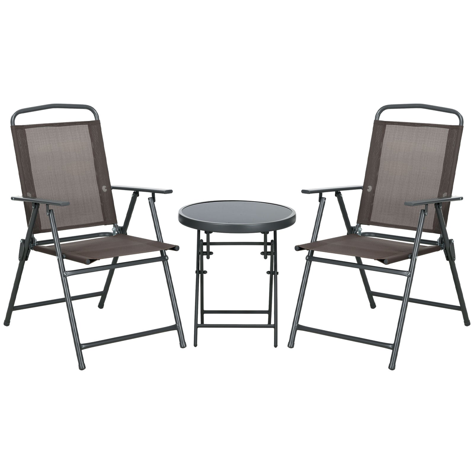 Patio Bistro Set Folding Chairs & Coffee Table For Balcony | Brown
