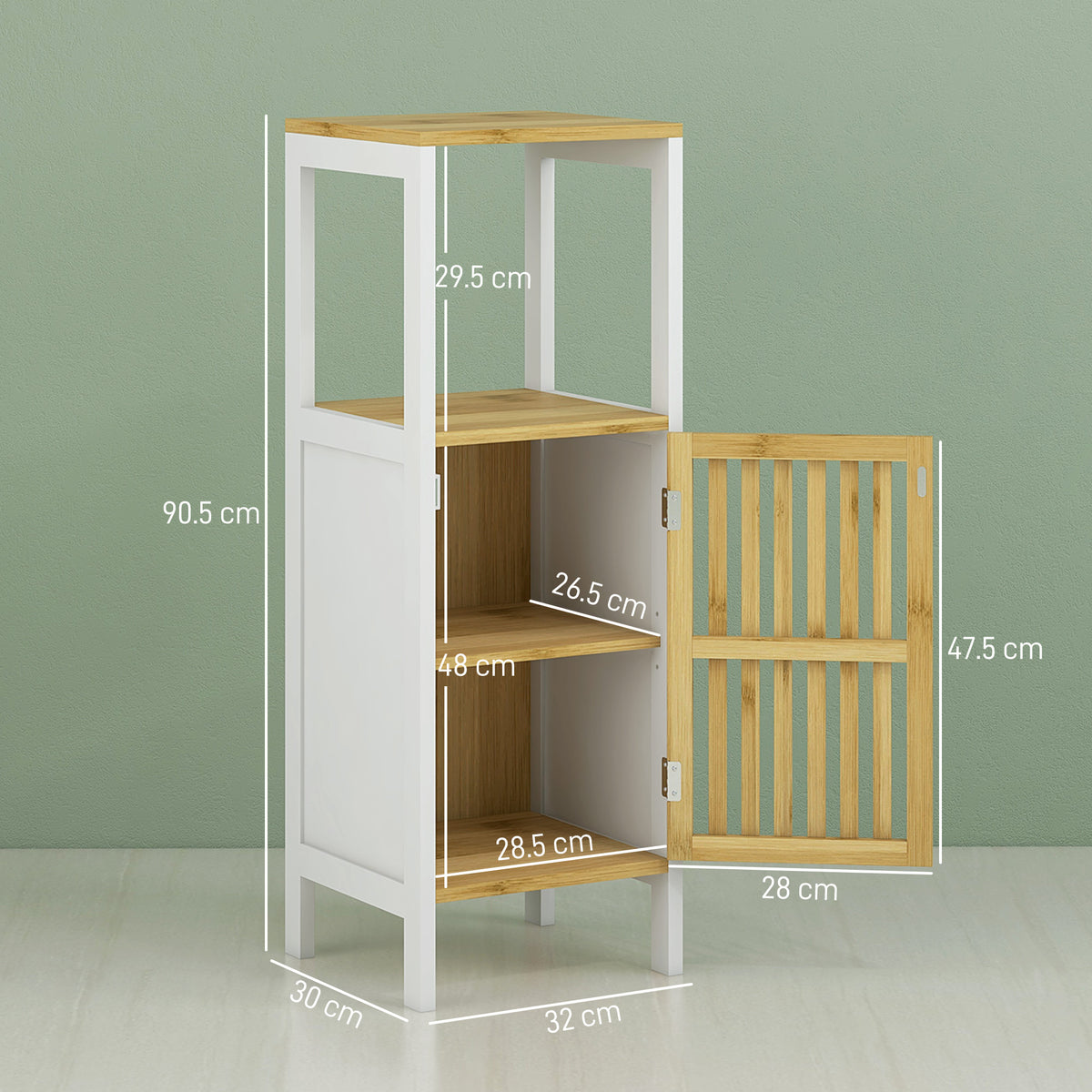 HOMCOM Bathroom Floor Cabinet Bathroom Cupboard With Adjustable Shelf, White