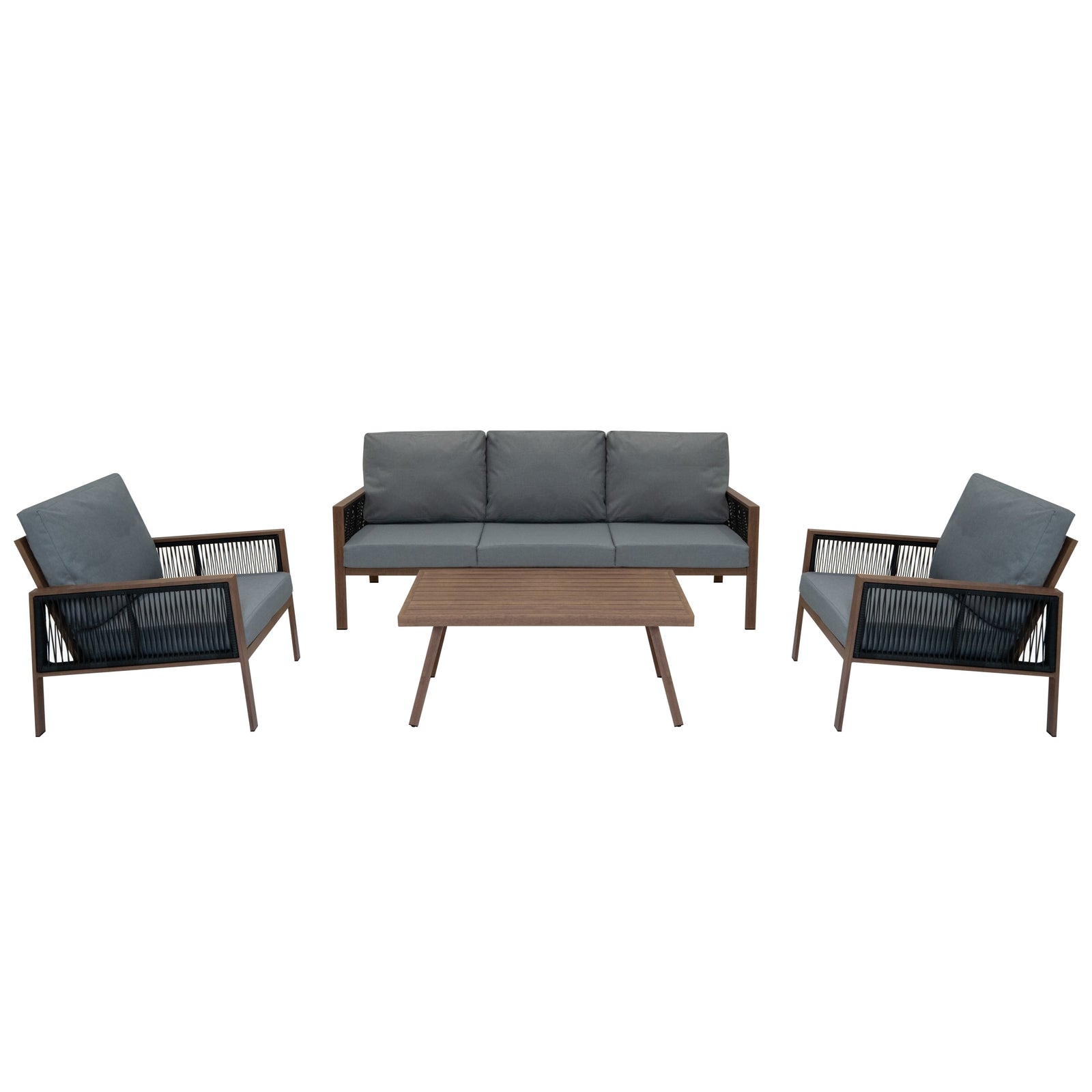 Aluminium 4 Piece Sofa Set With Rattan Storage Box | Brown