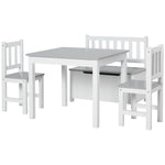 4-piece Set Kids Wood Table Chair Bench W/ Storage Function For 3 Years+ | Grey