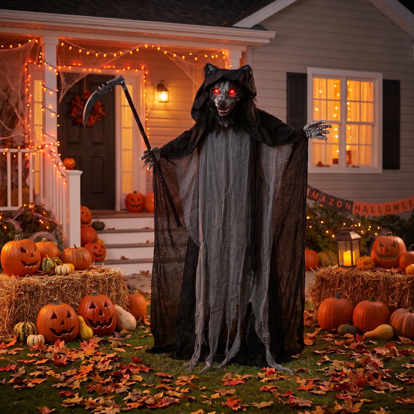 HOMCOM Halloween Standing Werewolf Animated Decoration With Light-up Eyes