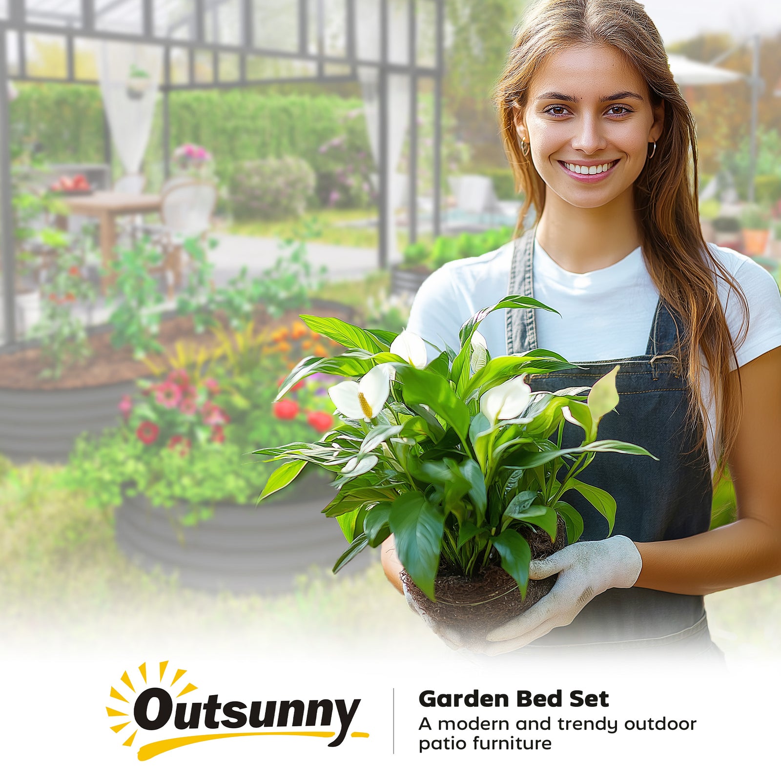 Set Of 2 Raised Beds For Garden W/ Metal Plant Stakes | Dark Gray