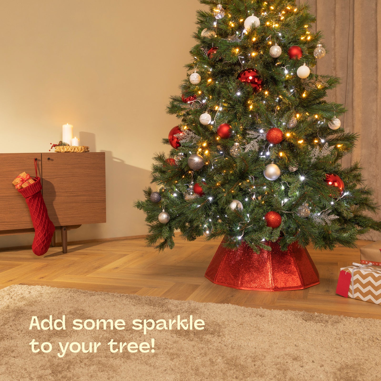 Glossy Tree Skirt 68cm Collapsible With Velcro Closure | Red