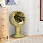 Raised Cat House, Natural Mat Grass Cat Bed W/ Stand Cushion, Φ41x 69 Cm