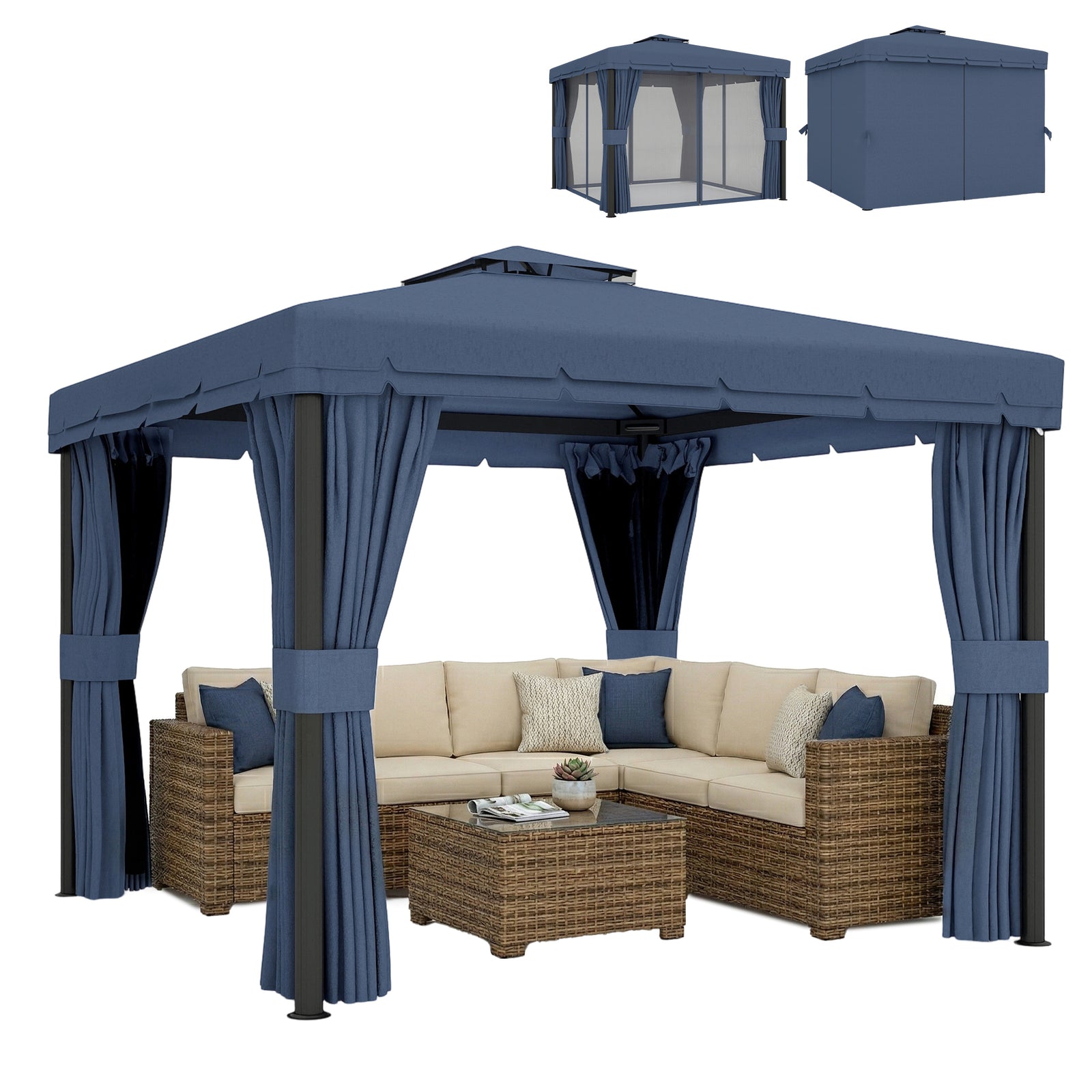 3 X 3(m) Garden Gazebo Shelter Party Tent With 2 Tier Roof | Dark Blue