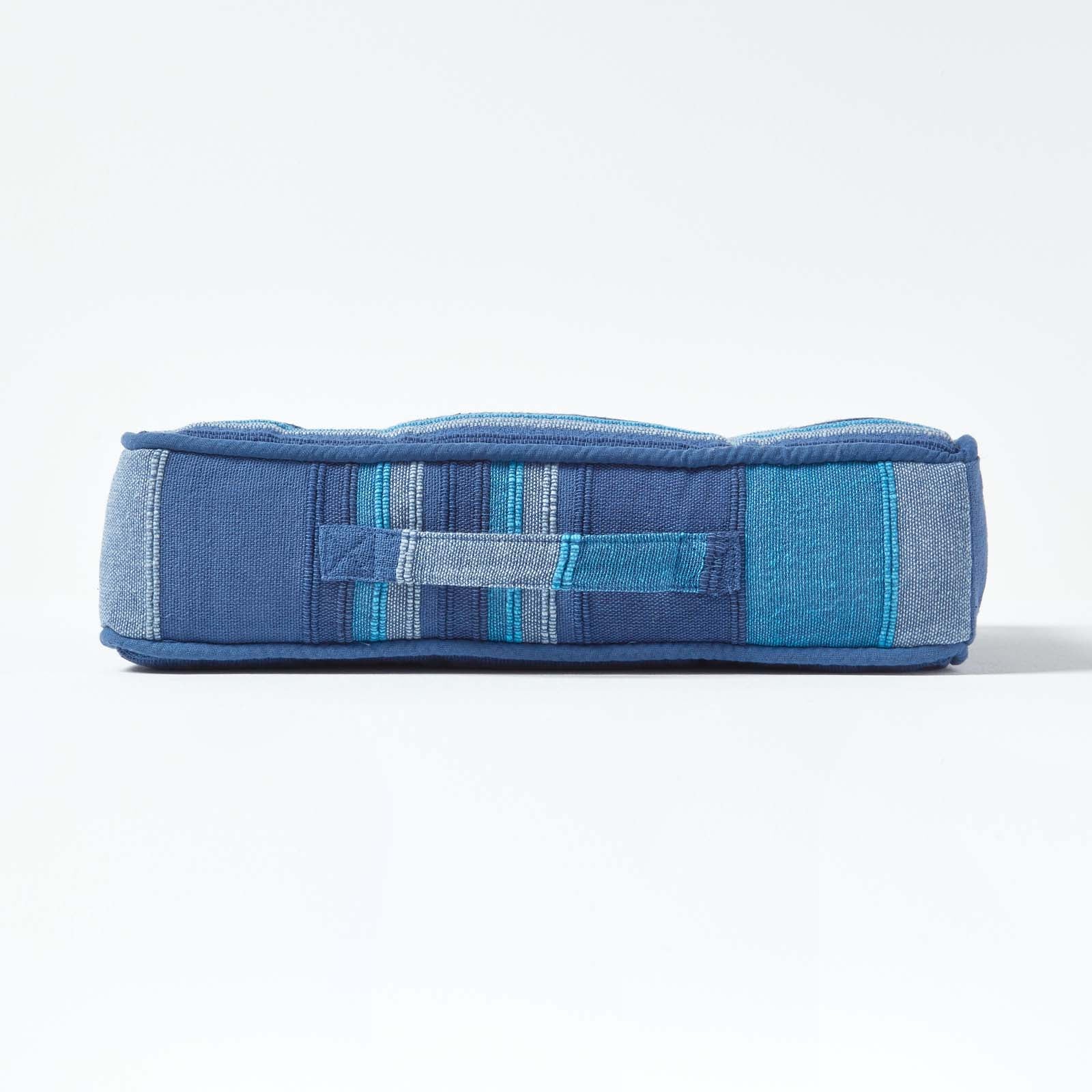 Morocco Striped Cotton Floor Cushion | 40cm x 40cm | Blue
