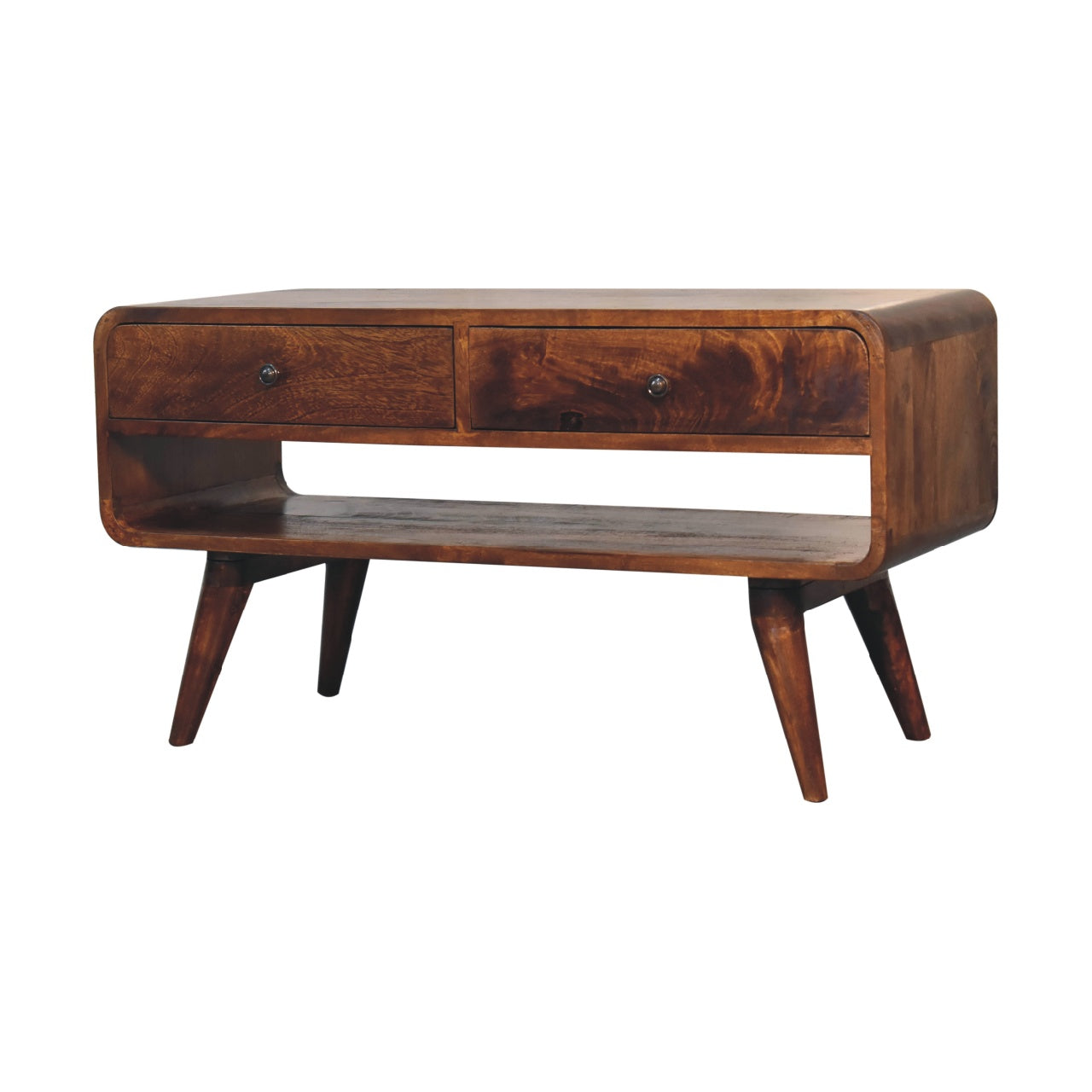 Solid Wood Reverse Curved Chestnut Media Unit