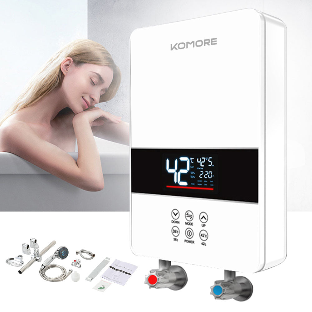 6kw Instant Electric Water Heater – Compact, Safe, Touch-controlled With Shower Kit | White
