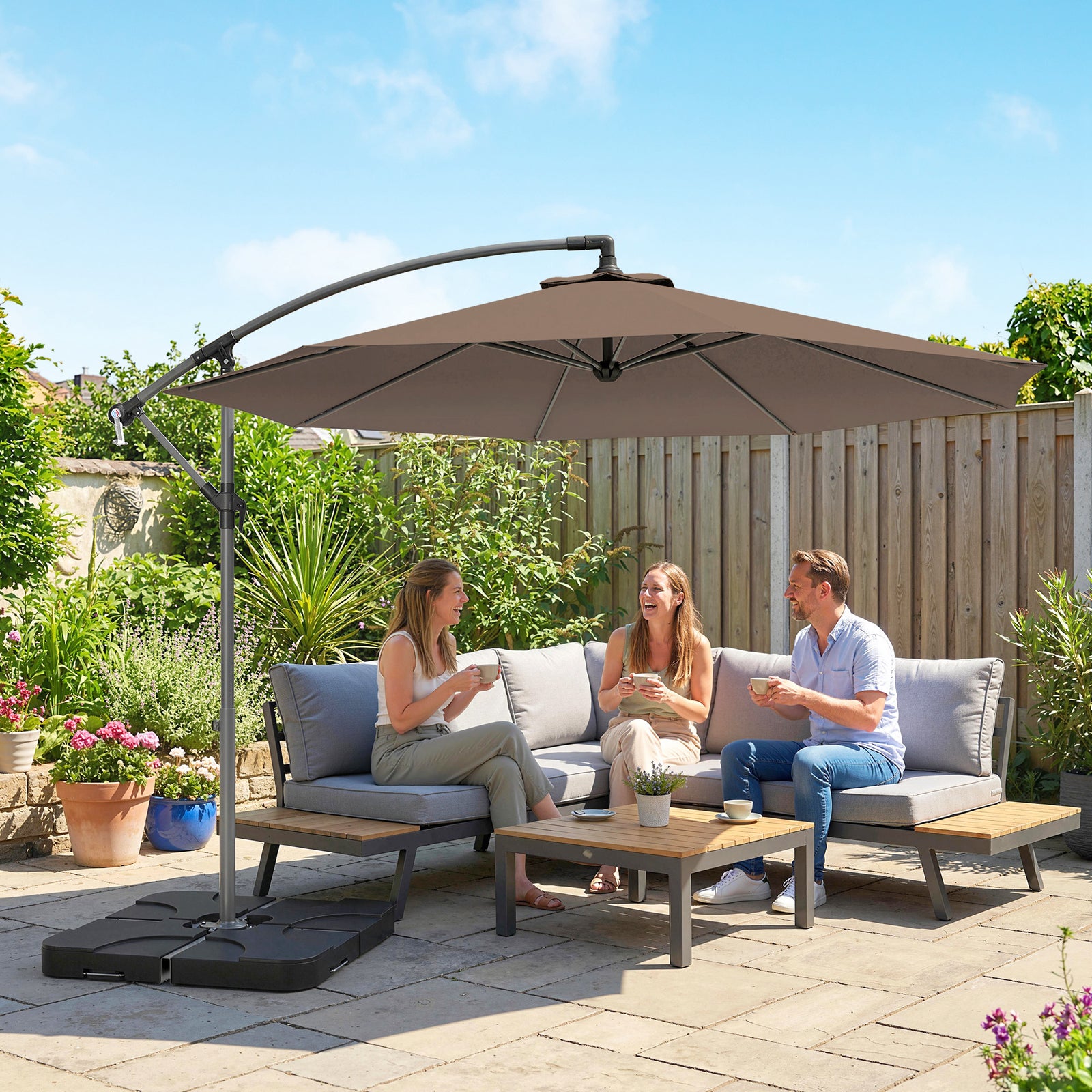3(m) Banana Parasol Cantilever Umbrella Garden W/ Base Weights | Coffee