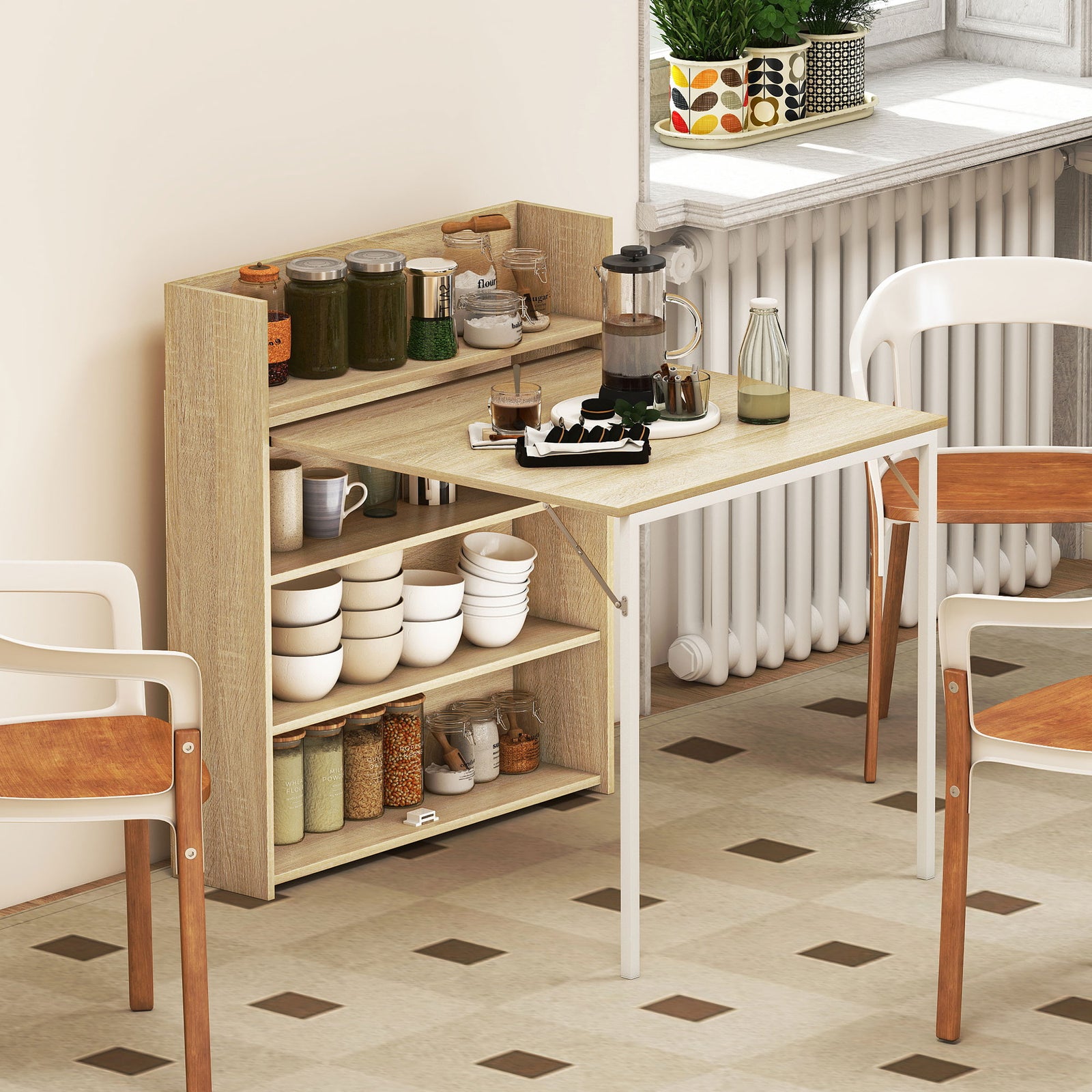 Folding Dining Table, Kitchen Table With Shelves | Oak