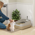 Xxl Stainless Steel Cat Litter Box With High Sides, 70 X 50 X 30 Cm | Grey