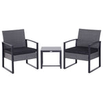 3pc Rattan Patio Bistro Set 2 Chairs Coffee Side Table Set | Gray