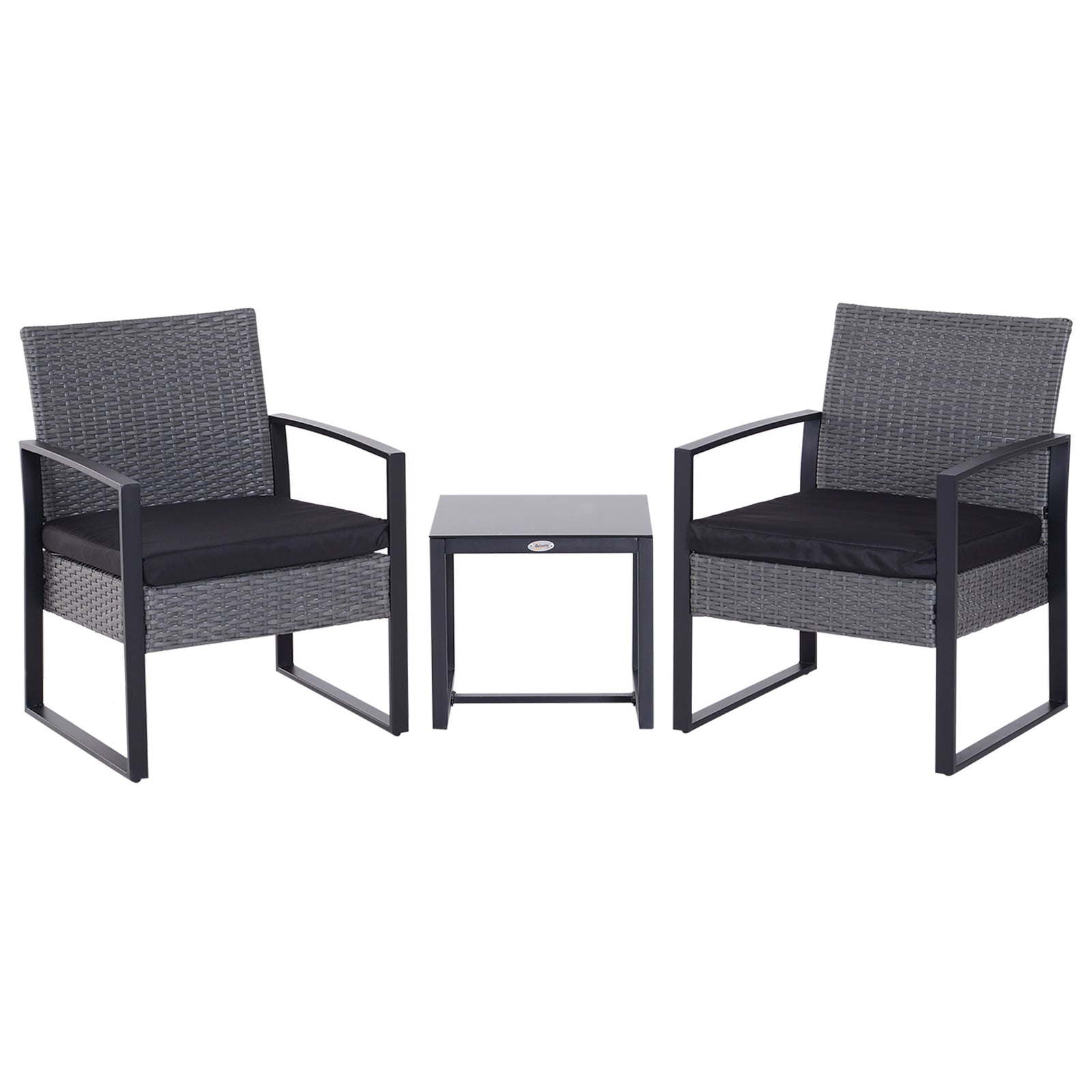 3pc Rattan Patio Bistro Set 2 Chairs Coffee Side Table Set | Gray